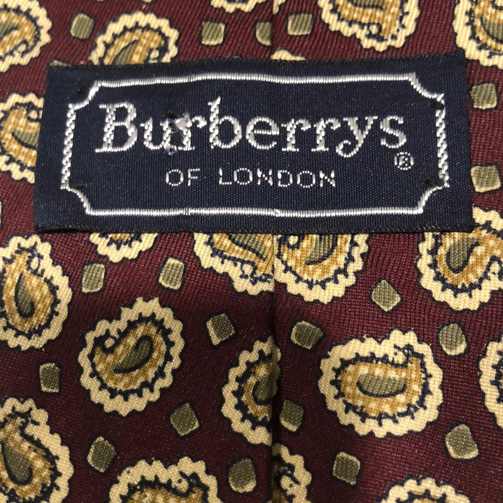 Vintage Burberry of London 100% Silk Tie- Burgundy Paisley Print - Picture 2 of 6